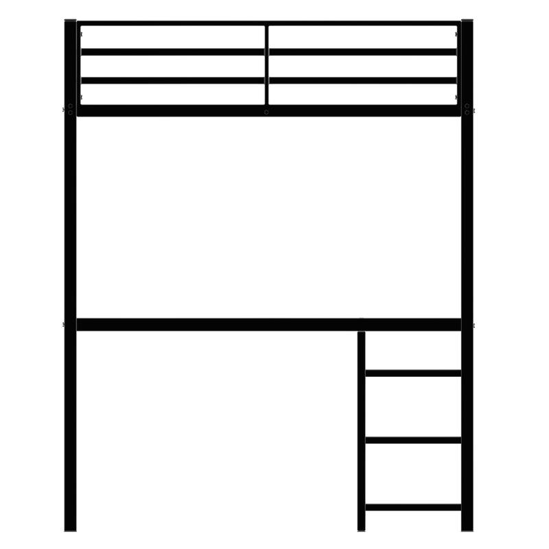 Full Size Loft Bed with L-Shaped Desk, Open Shelves, and Safety Guardrails, Heavy Duty Metal Frame, Black
