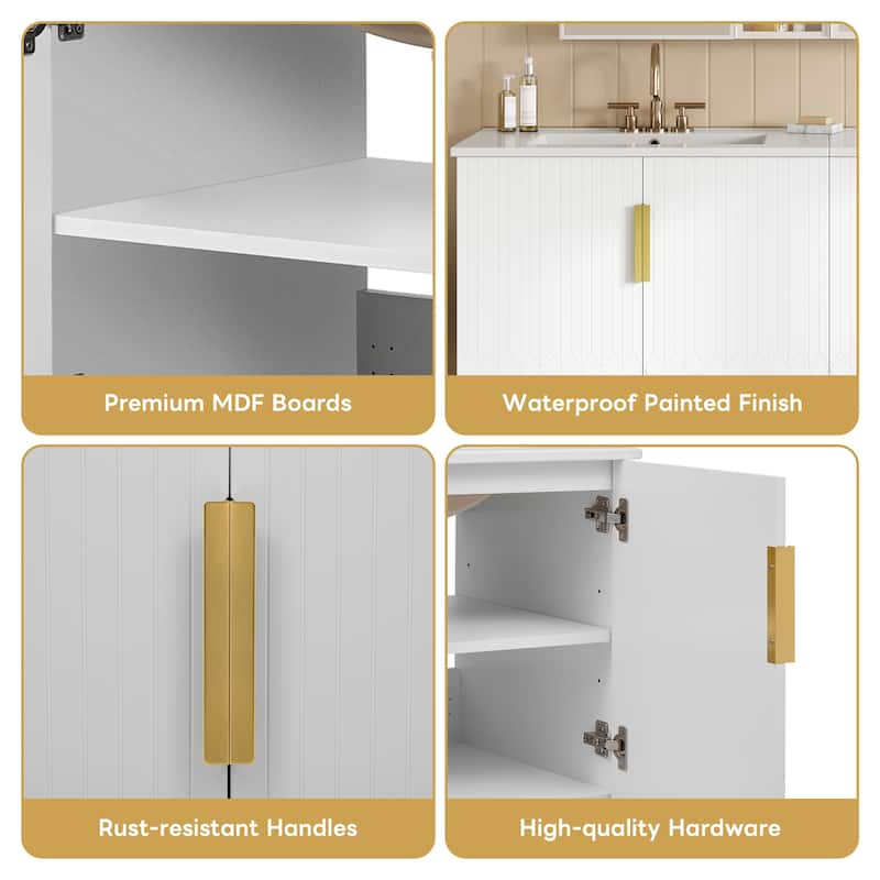 60"Vanity With Ceramic Sink,With 3 Holes Single Ceramic Sink,Storage Vanity Cabinet With 2 Soft Closing Doors