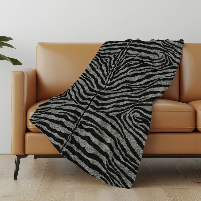 Premium Machine Washable ASB42 Tiger Print Sherpa Throw Blanket - Shadow - 4'2" x 5'10"