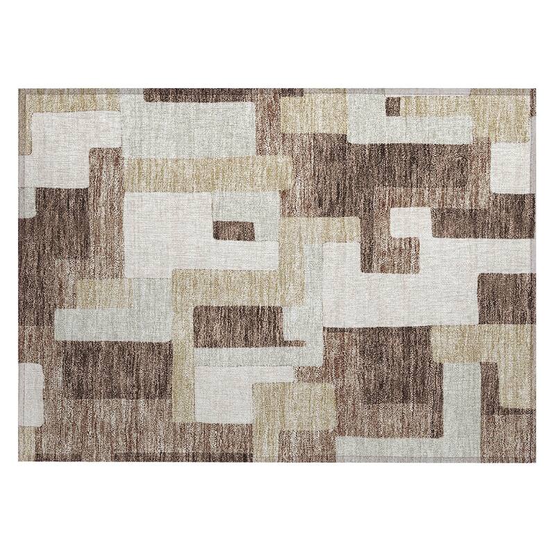 Machine Washable Indoor/ Outdoor Contempoary Blocks Chantille Rug