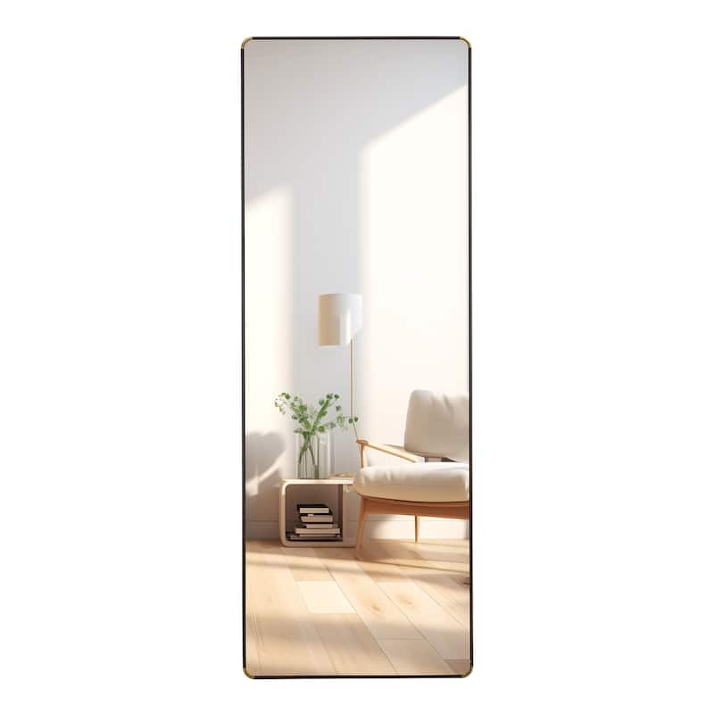 Roomfitters Floor Standing Full-Length Mirror with Walnut Frame, 65"x23.2" Wall Mounted Dressing Mirror for Bedroom