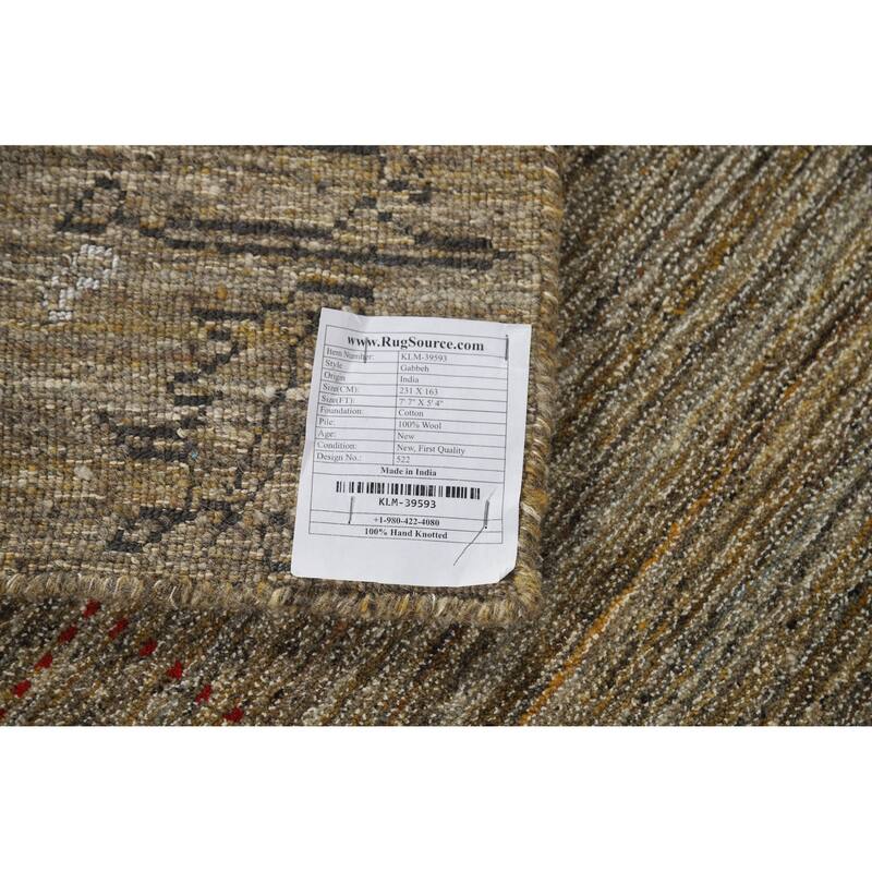 Gabbeh Indian Area Rug Hand-Knotted Oriental Brown Wool Carpet - 5'4" x 7'7"