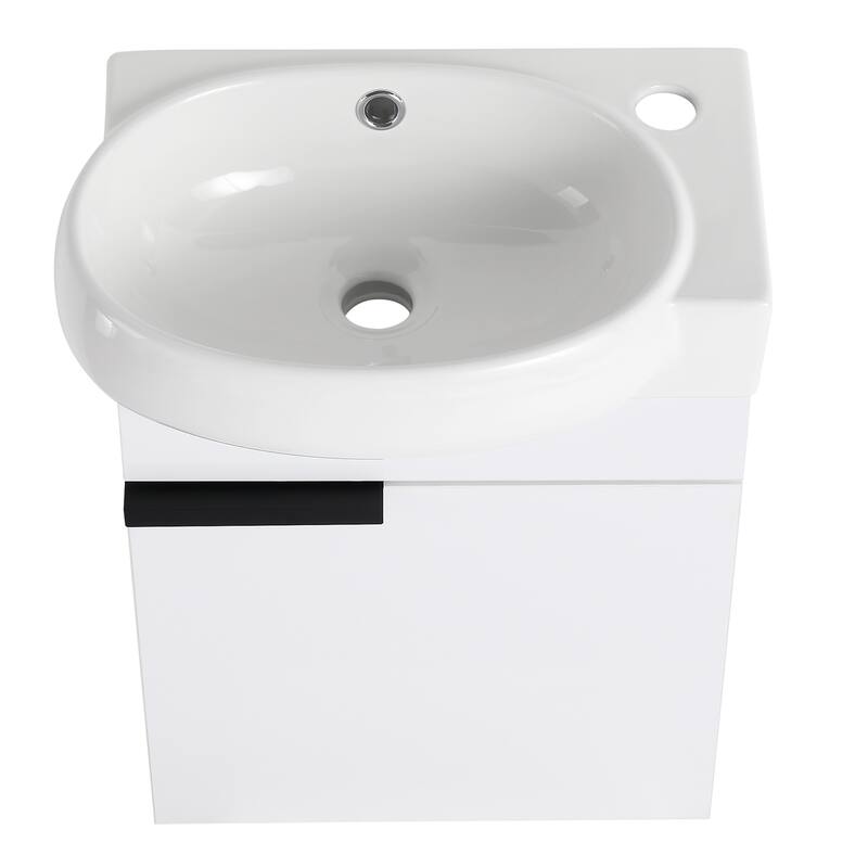 Wall Mounted Bathroom Vanity with Ceramic Sink, Soft-Close Door Hinges, Black Chestnut Finish for Small Spaces
