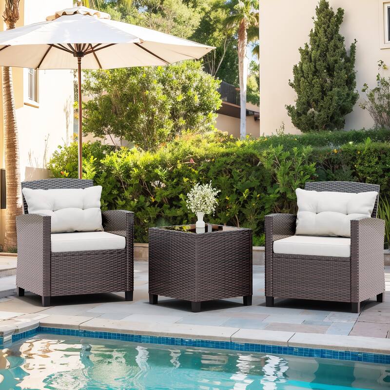 Futzca 3 Piece Patio Furniture Set with Glass Table