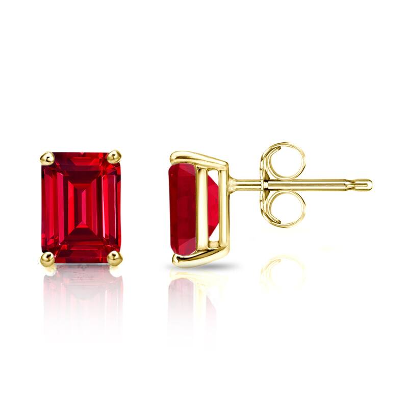 Auriya 14k Gold Lab Grown Gemstone Ruby Stud Earrings Emerald 0.25 to 5.00 ct. tw. 4-Prong Basket Push-Back - 0.75ct tgw. - Yellow