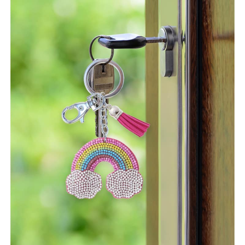 Aqua79 Unicorn Keychain - Rainbow Sparkling Rhinestones with Tassel - 2.5 x 2.25 x 0.3 inches