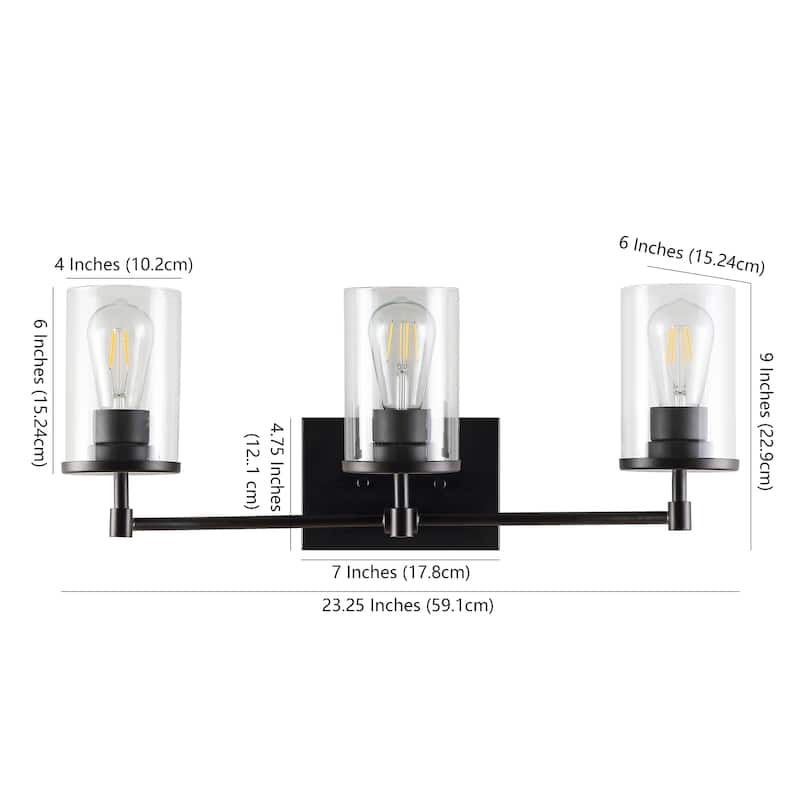 SAFAVIEH Lighting Shruti 3 Light Wall Sconce - 23.3" x 6" x 9" - Oil Rubbed Bronze/Clear - 23Wx6Dx9H
