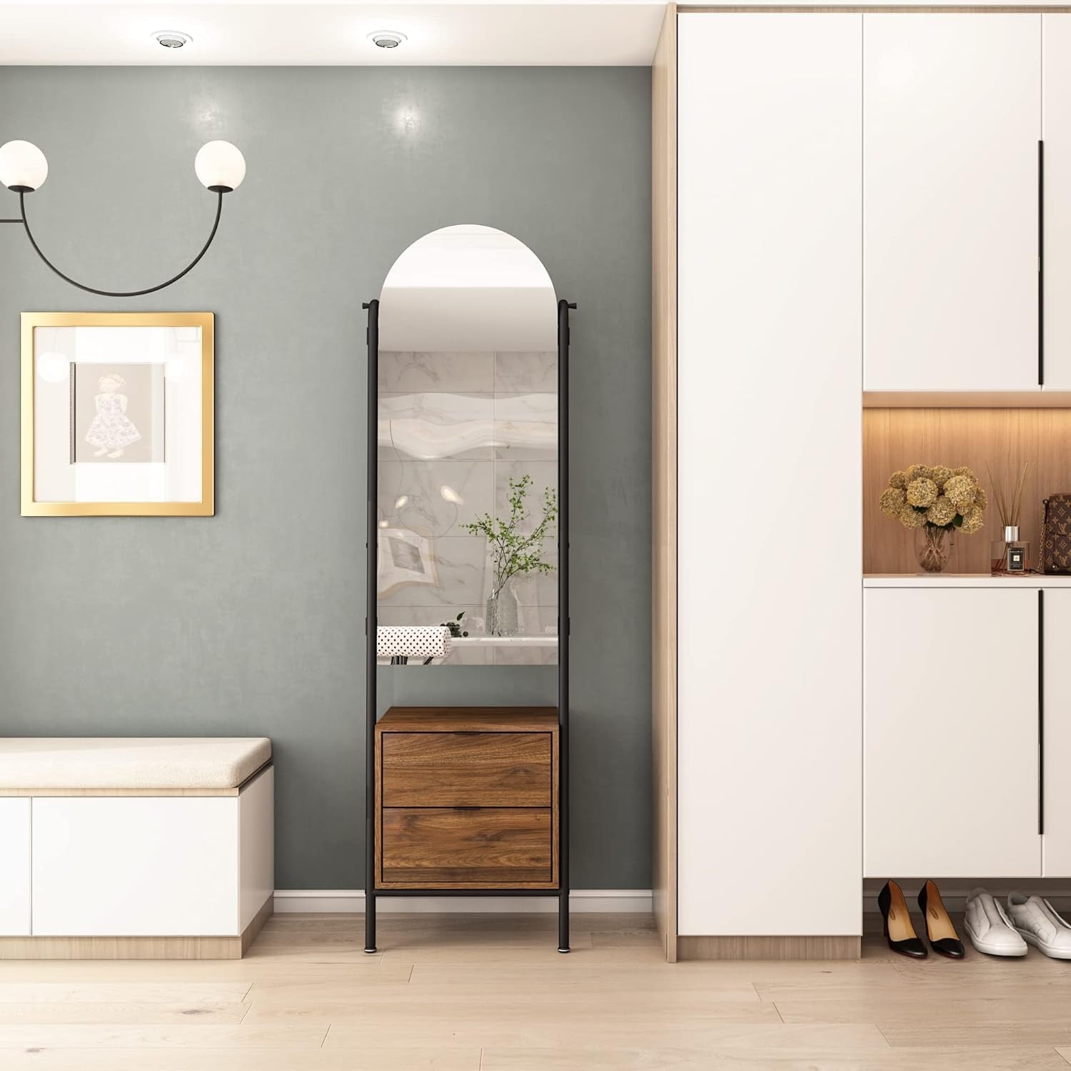 Roomfitters Arched Full Length Mirror with Storage Wall Mounted Full Body Mirror Leaning Against Wall Mirror with Coat Hooks On Sale Bed Bath Beyond 39995493