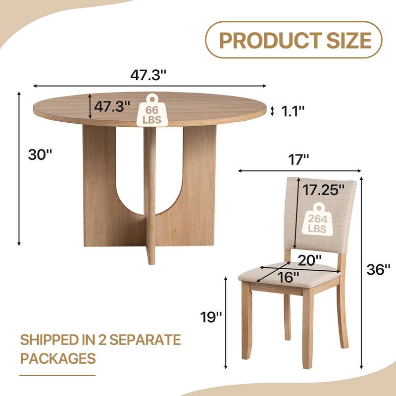 Rossetta 5-Piece Contemporary Transitional Style Dining Set with X-Crossed Base Round Table and 4 Upholstered Fabric Chairs