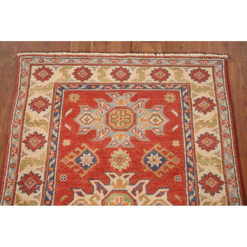 Geometric Kazak Oriental Accent Rug Handmade Traditional Wool Carpet - 2'7" x 4'0"