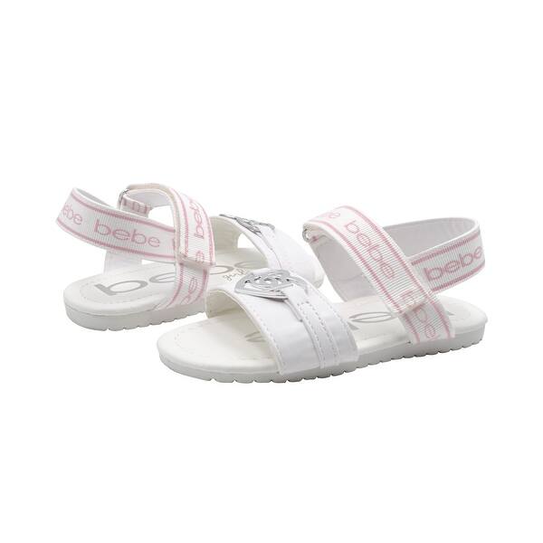 Bebe Toddler Girls Little Kid Slip On Strappy Sandals With Logo And Back Strap Open Toe Flat Fashion Summer Shoes Overstock