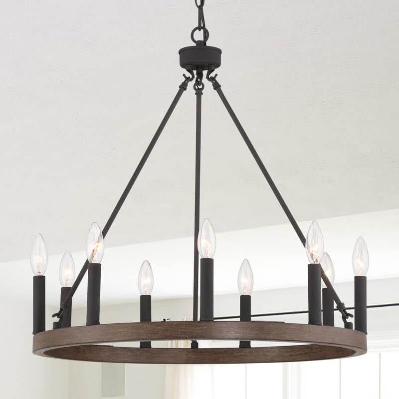 Acroma Adriana 9-Light Dining Room Steel Dimmable Wagon Wheel Chandelier