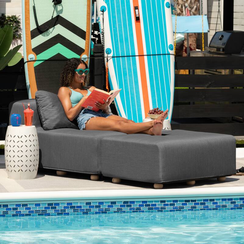 Jaxx Vada Outdoor Sun Lounger - Luxury Modular Chaise & Ottoman with Sunbrella Fabric and Waterproof Cover