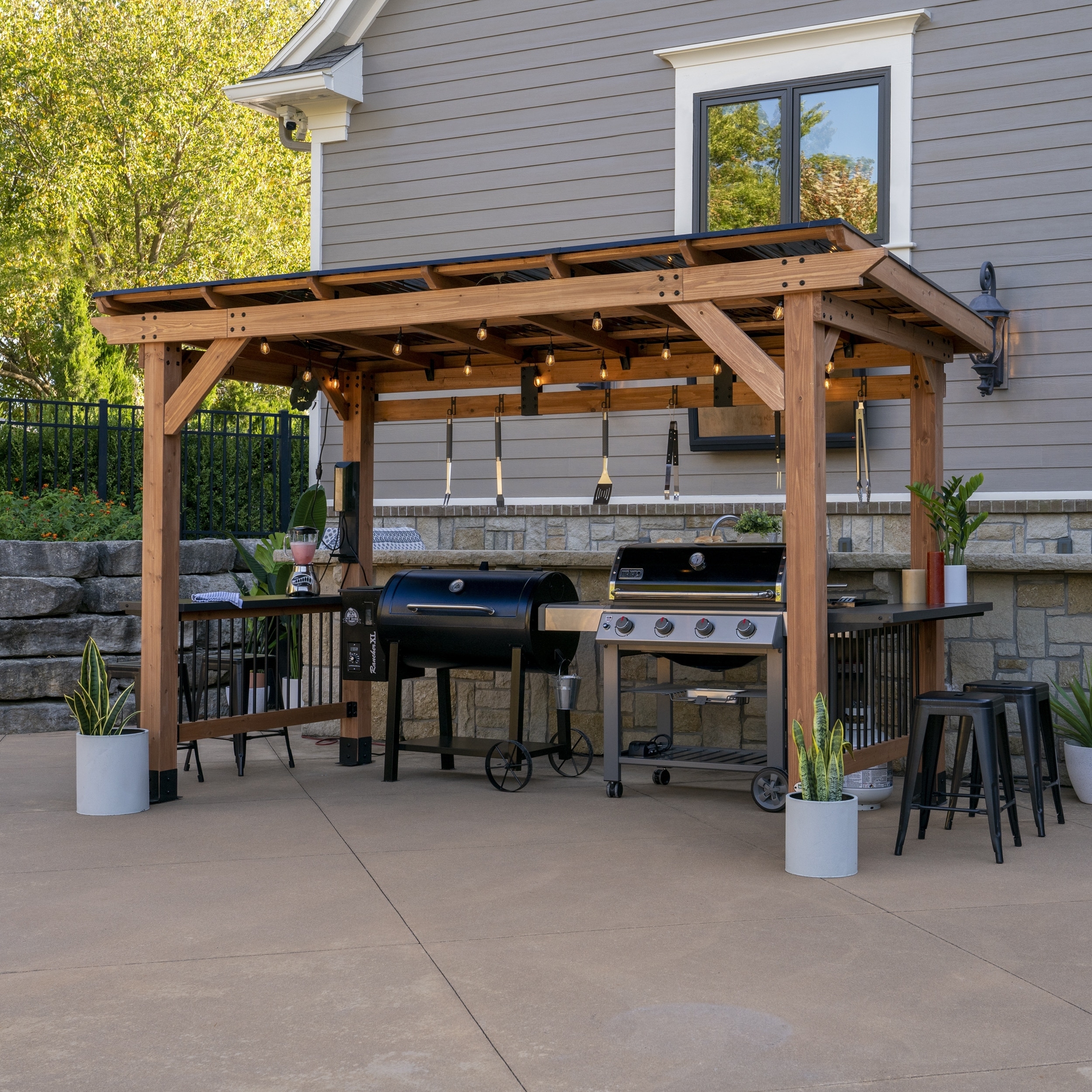 kom videre Mose Rejse Backyard Discovery 12 ft x 6.5 ft Saxony XL Wooden Grill Gazebo with Steel  Roof - Bed Bath & Beyond - 35897841