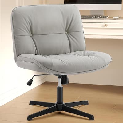 Criss Cross Legged Chair No Wheels Armless Wide Seat Adjustable Height Swivel Thick Padded PU Leather Comfortable Home Office
