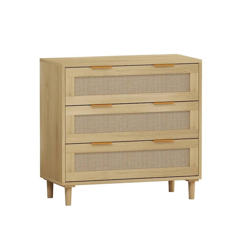 Modern Rattan Storage Cabinet Set of 2,Sideboard Cabinet with 3 Drawers