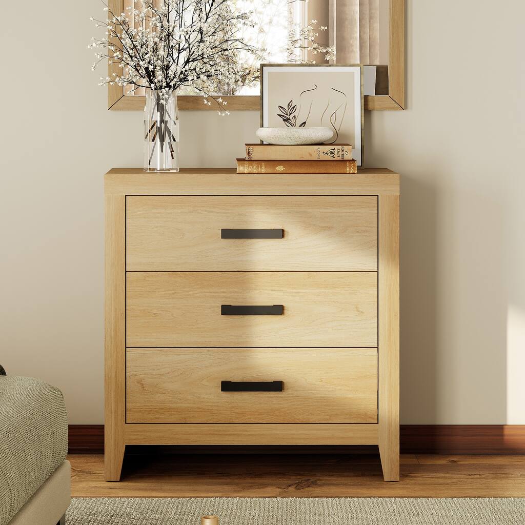 WAMPAT Farmhouse 3-Drawer Dresser, Wooden Chest of Drawers, Modern Storage Organizer & Nightstand for Bedroom, Living Room