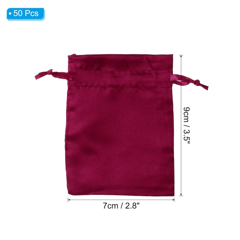 50Pcs 3"x4" Satin Bags Wedding Favor Bags Drawstring Gift Bags - Claret
