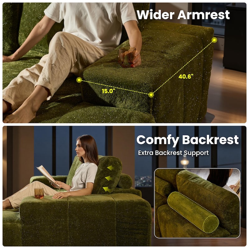 OVIOS Starry Sky Fabric Chaise Lounge Sofa-Green