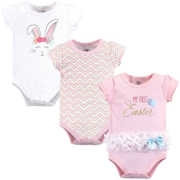slide 1 of 1, Little Treasure Baby Girl Cotton Bodysuits 3pk, Girl First Easter 0-3 Months - Girl First Easter