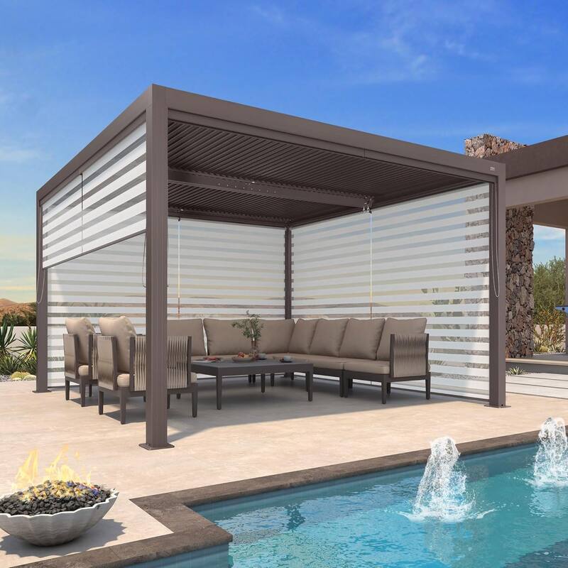PURPLE LEAF Bronze Louvered Pergola with Adjustable Roof for Deck Backyard Garden Hardtop Gazebo