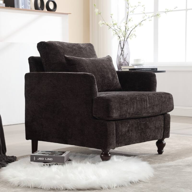 Mid Century Accent Chair with Wood Frame, Modern Upholstered Lounge Reading Chair Armchair, Comfy Single Sofa Chair Club Chair