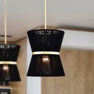 Agatha 12 Inch Classic Black Rope Gold Pendant with 1 Light