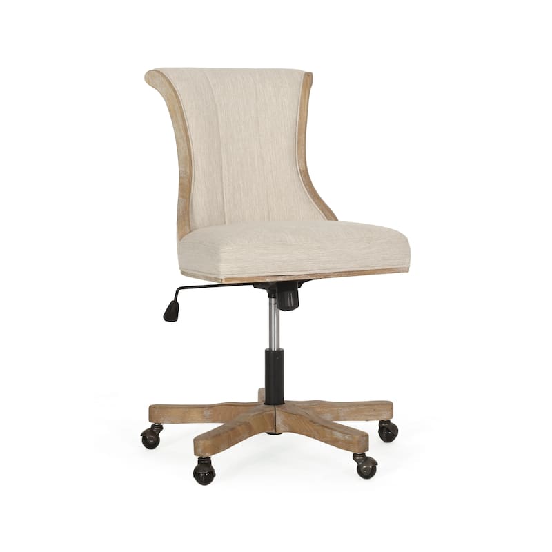 Roomfitters Upholstered Swivel Office Desk Chair with Adjustable Height and Wood Frame