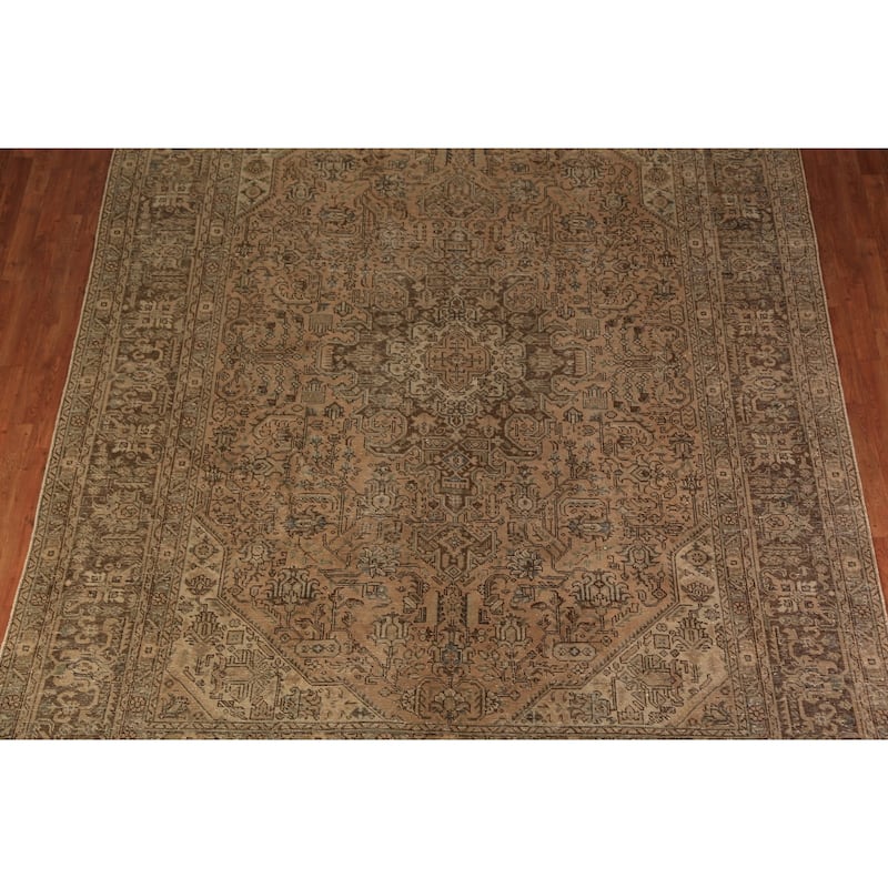 Geometric Tabriz Persian Vintage Rug Handmade Orange Wool Carpet - 9'6" x 12'9"
