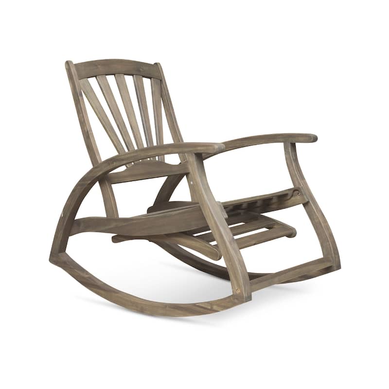 Rizz Outdoor Reclining Rocking Chair, Retractable Footrest, Brown Wood