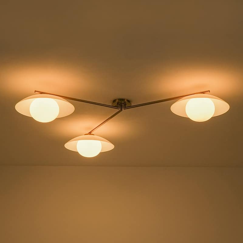 Mid-century 3-Light Frosted Glass Bud Orbit Semi-Flush Mount - 59.1 in