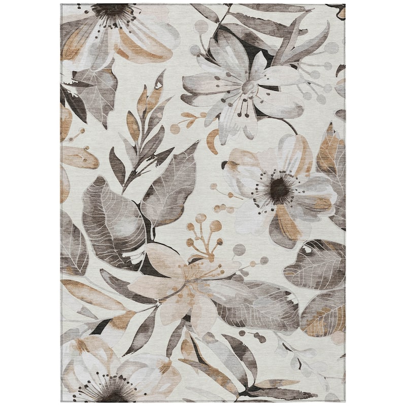 Machine Washable Indoor/ Outdoor Floral Chantille Rug