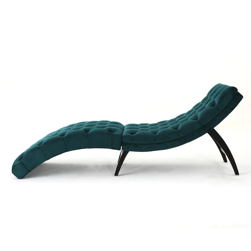 Roomfitters Tufted Velvet Chaise Lounge, Modern Recliner with Arched Back and Wooden Legs