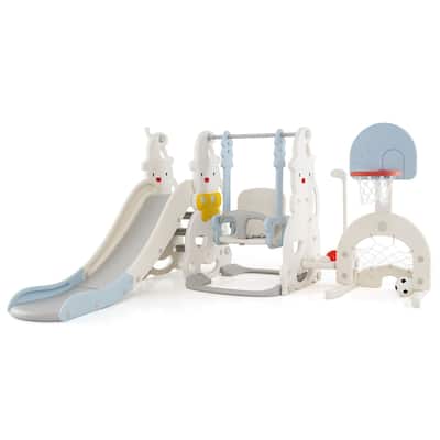 Costway 7-in-1 Toddler Slide with Height Adjustable Basketball Hoop & - See Details