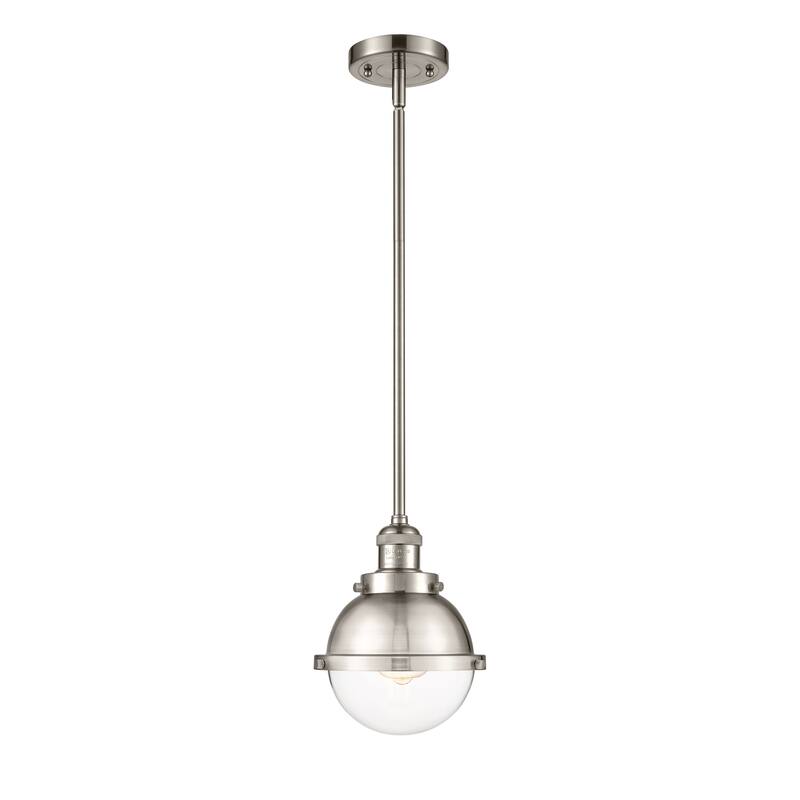Innovations Lighting Franklin Restoration Hampden 1 Light 7" Stem Hung Mini Pendant - Clear/Brushed Satin Nickel