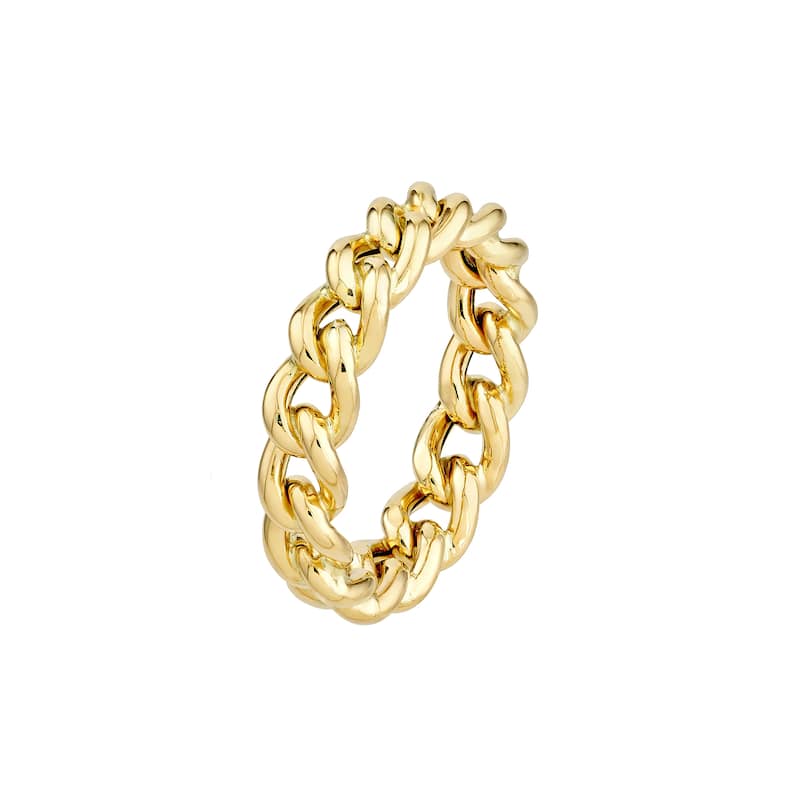 Curata 14K Yellow Gold 5mm Open Concave Curb Chain Link Ring