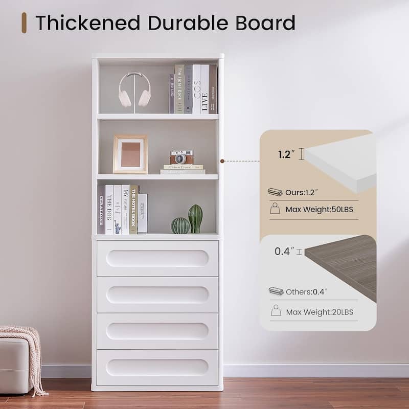 Bookcase with 4 Drawers 72.1" Tall Bookshelf with 3 Storage Shelves