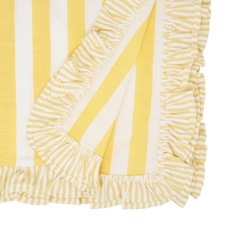 Striped Ruffle Edge Table Runner - Decorative Non-Reversible Cotton Blend Table Runner for Dining Table, 16"x72"