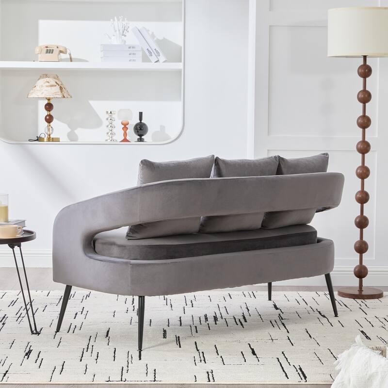 Upholstered Loveseat Settee, Recliner Sofa with 3 Pillows, Sofa Couch Chaise Lounge Sofa with Metal Legs