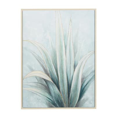 Canvas Leaf Agave Living Room Framed Wall Art with Beige Frame - Green - Roche River Decor