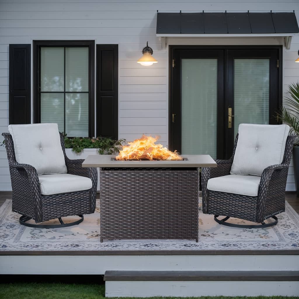 Outdoor Swivel Glider Chair with Fire Pit Table - Brown