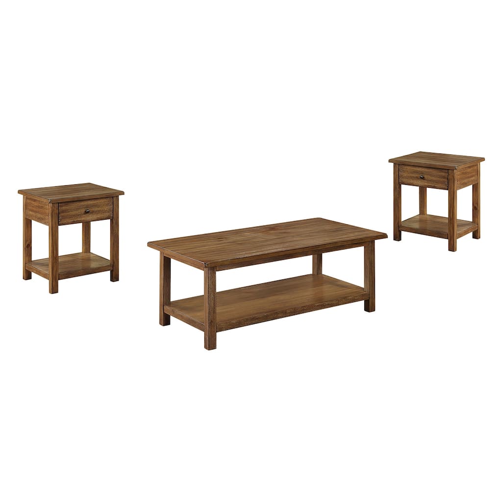 3 Piece Wooden Table Set with Storage in Distressed Brown - 3 Piece