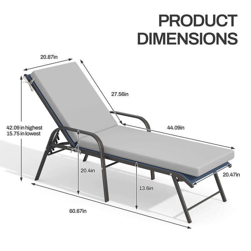 Pellebant Outdoor Adjustable Patio Chaise Lounge Chairs with Cushions