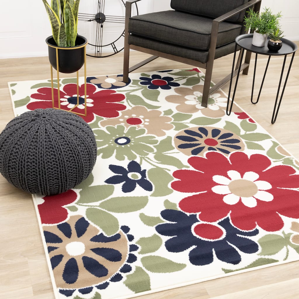 Florence Collection - Multi-Coloured Floral Indoor Area Rug - 4'7" x 6'7"