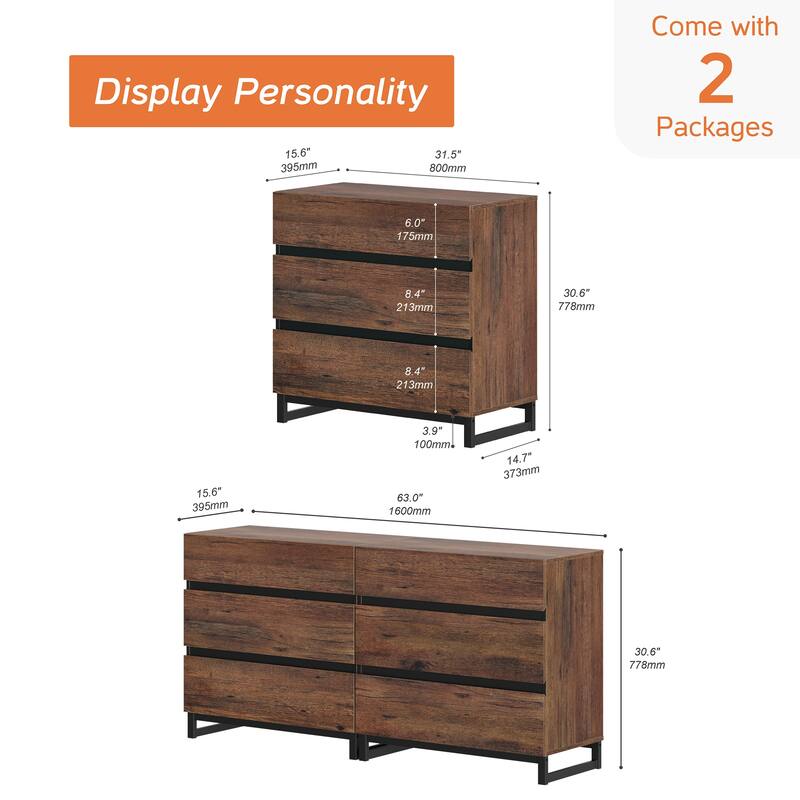 Multifunctional Buffet Sideboards, Modern Sideboard with 6 Drawers and Metal Base, Storage Cabinet for Kitchen - 6-drawer