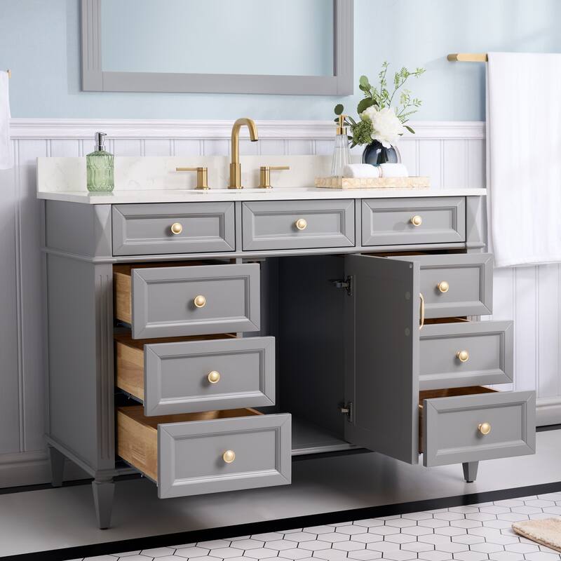 35''H Solid Wood Bath Vanity With Carrera White Quartz Top and Sink