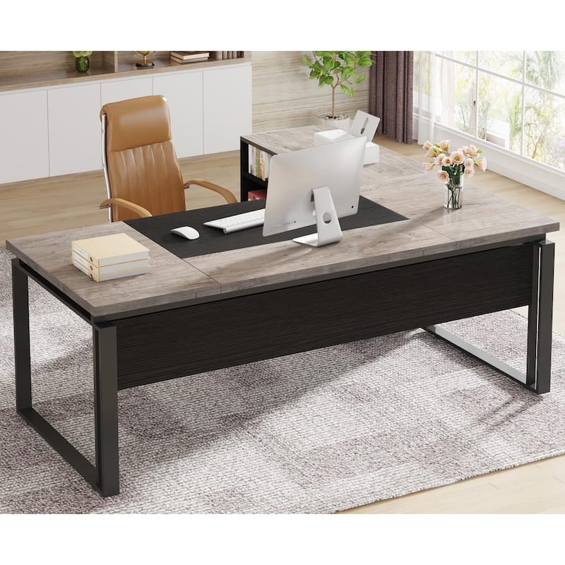 63" L-Shaped Executive Desk Reversible File Cabinet Combo, Office Computer Desk Set with Storage Drawers