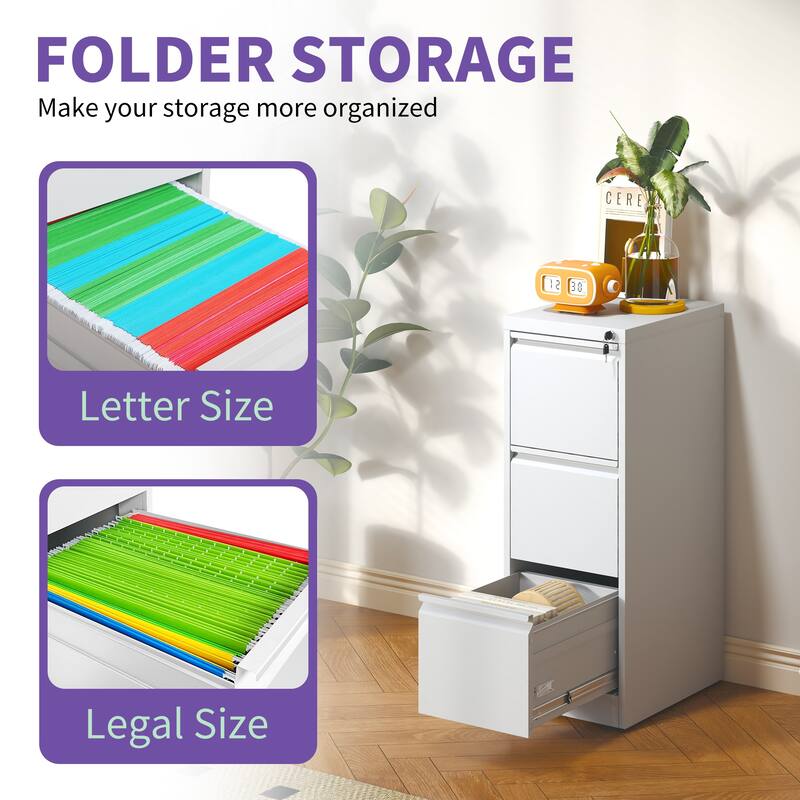 3 Drawer Metal Vertical File Cabinet with Lock