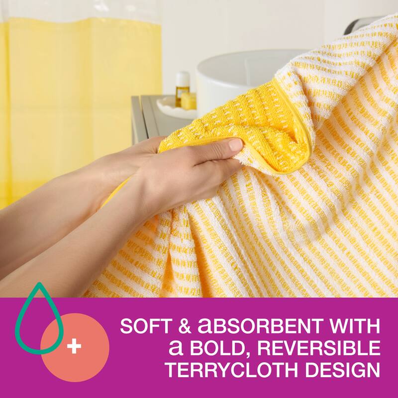 TOWN & COUNTRY PLAY 4-Piece Striped Reversible Terry Brights Washcloth Set, 13x13-Inch, 100% BCI Cotton - 13"x13"