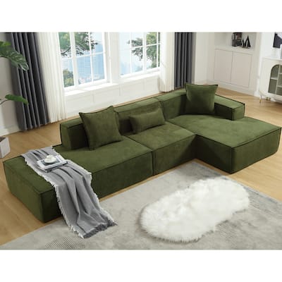 Green 129.5'' Minimalist Modular L-Shaped 4-Seat Sofa Set with Chaise
